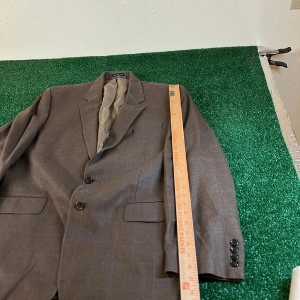 Lauren Ralph Lauren Blazer Sport Coat Jacket Suit Silk Wool Brown Plaid Mens 46L